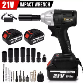 Unbranded Cordless Electric Impact Wrench Gun 1/2" High Power Driver with 2 Li-ion Battery