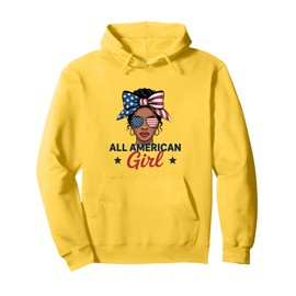 Black African American USA Girl Flag Bow Patriotic 4th July Pullover Hoodie