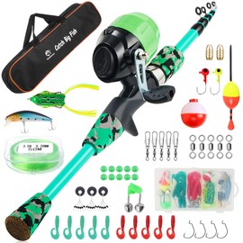 Kids Fishing Pole Kit Set，Portable Telescopic Fishing Rod and Reel Combo Full Kits for Boys, Girls, Beginner, Youth (Green, 1.5M 4.92Ft)