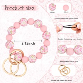 BAOSIWA Silicone Beaded Keychain Wristlet Key Ring Bracelet Cute Car Key Chain Holder with 2 Keyrings for Women Girls Pink