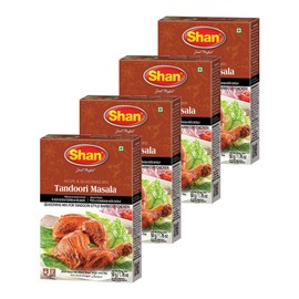 Shan Tandoori Recipe and Seasoning Mix 1.76 oz (50g) - Spice Powder for Tandoori Style Barbecue Chicken - Suitable for Vegetarians - Airtight Bag in a Box (Pack of 4)