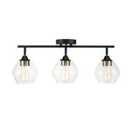 Globe Electric 59619 Harrow 3-Light Track Lighting, Matte Black, Antique Brass Accents, Clear Glass Shades, Bulbs Included, 650 Lumen