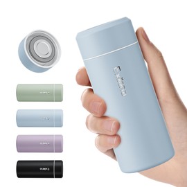 Exllena Mini Thermos Flask 250 ml with Stainless Steel Lid, Drinking Bottle Small Double-Walled Vacuum - Ultra Compact, 100% Leak-Proof, 8-12 Hours Temperature Hold (Azure Blue)