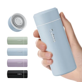 Exllena Mini Thermos Flask 250 ml with Stainless Steel Lid, Drinking Bottle Small Double-Walled Vacuum - Ultra Compact, 100% Leak-Proof, 8-12 Hours Temperature Hold (Azure Blue)