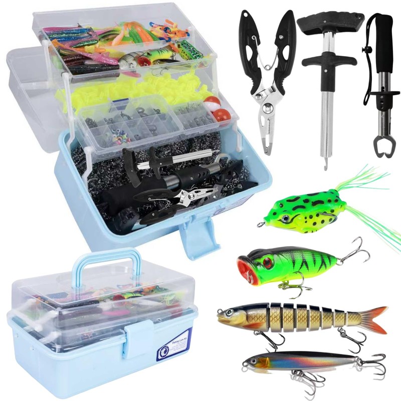 Portable 3-Layer Fishing Tackle Box,included 450 Pcs Accessories Kit