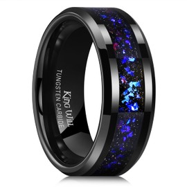 King Will Tungsten Wedding Band Promise Ring for Men 8mm Black High Polished Ring with Black Sand Inlay Blue Purple Sparkles V(11)