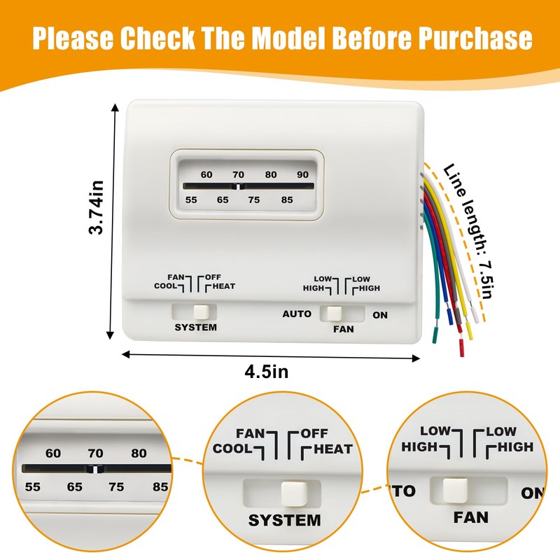 7330F3852 RV Air Conditioner Thermostat Stage Heat/Cool Compatible with Coleman