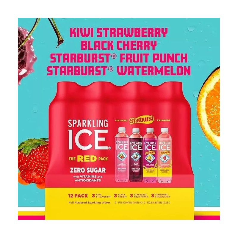 Sparkling Ice STARBURST Red Variety Pack 17 oz (Pack 12)