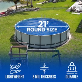 Shop Square 21 Foot Round Solar Cover for Inground and Above Ground Pool, 8 Mil - Premium Heavy Duty Solar Blanket for Above Ground Pool, Blue - Made in USA