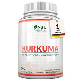Turmeric Capsules High Dose with Ginger and Black Pepper - 365 Vegan Capsules for 1 Year - Curcuma Extract Powder - Nu U Nutrition