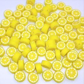 200 Pcs 10mm Yellow Lemon Polymer Clay Beads, Fruit Charm Spacer Beads for Jewelry Making, Necklace, Earring and Bracelet DIY Craft Supplies, Summer Jewelry Kits and Fruit Theme Accessories