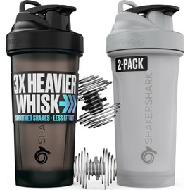 Hydra Cup ShakerShark - Paquete de 2 botellas de proteína de 28 onzas para mezclas de proteínas con 2 batidores de alambre con peso, tazas cocteleras 