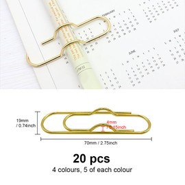 UMCHU Pack of 20 Paper Clip Holder Pen Clips, Metal Pen Clip, Pen Clip Assistant, Paper Clips Set, for Books, Notebooks, Diaries, Calendars (4 Colours)