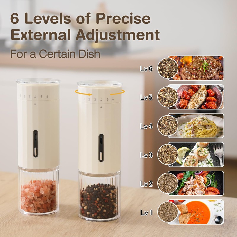 Vucchini Electric Salt and Pepper Grinder Set 6-Level External Adjustable