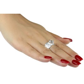 SILBERMOOS Women's Ring Band Ring with White Topaz Lotus Leaf Structure White Topaz 925 Sterling Silver, Sterling Silver, White Topaz