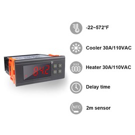 KT8230 Digital Temperature Controller Thermostat Regulator 120VAC 30A Fahrenheit -22~572℉ Heating Cooling for Incubator Brooder Refrigerator Fermenter Greenhouse Reptile