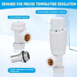 SVNR Thermostatic Radiator Valves (TRV), Textured White, Angled Lockshield Valve, 15mm, for Central Heating Radiators, Towel Rails,Leak-Proof Design.