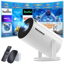 [Built-in App] Mini Projector 1080P, 4K Projector Full HD with WiFi 6 and Bluetooth 5.2, Support 180° Rotatable Portable Projector with Auto Keystone Correction, Compatible with Phone/HDMI/USB-White