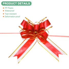 M METERXITY 10-Pack Ribbon Pull Bows, 8 Inch / 20cm Plastic Gold Edge Ribbon Bows for Gift Wrapping/Wedding/Flowers/Baskets Decorations, Satin Pull Bows [Red Gift Bow]