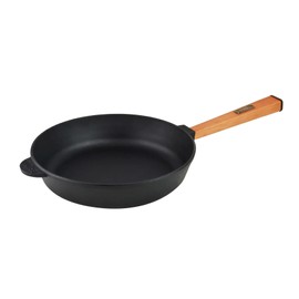 BRIZOLL Kitchen Cooking Pan Cast Iron Skillet Round Frying Pan with Removable Wooden Handle Cookware Crepe Pan Camping Pan for Indoor and Outdoor Cooking (2.02 qt. 9.4)