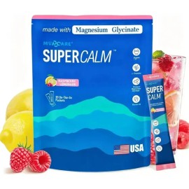Mvpcare Supercalm Serie Polvo nutricional glicinato de magnesio, 20 sobres, sabor frambuesa limón