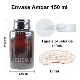 2CLIC.MX 200 Frasco Bote Capsulero Ambar 150 Ml Tapa Blanca Capsulas