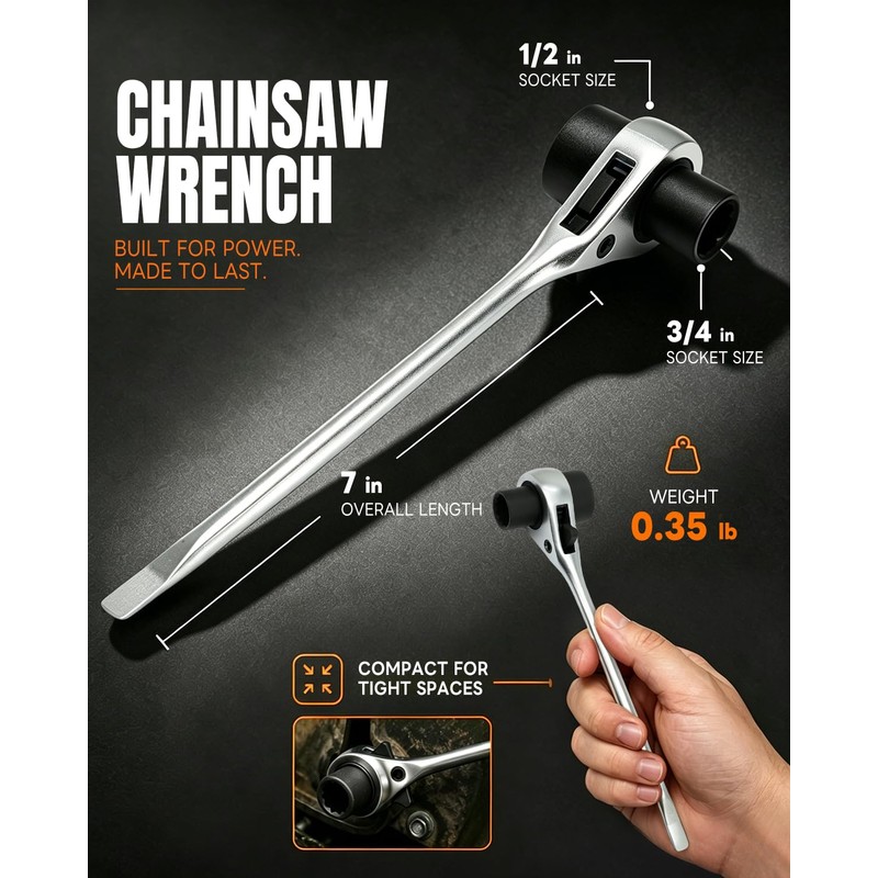 COMOWARE Chainsaw Wrench Tool Kit, 1/2" & 3/4" Ratchet Scrench
