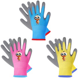 LveSunny Kids Gardening Gloves, 3 Pair Toddler Gardening Gloves, Rubber Coated Work Gloves for Kids, Garden Gloves for Children, Boys And Girls, Fishing, Cycling And Gardening Tools (Ages 3-5)