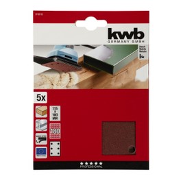 kwb Abrasive Strips 80X133 Mm Made Of High-Grade Aluminium Oxide With 180 Grit, tool-Free Change, Full Synthetic Resin Bonding and Reinforced Paper Backing for Medium-Fine Sanding Of Wood and Metal.