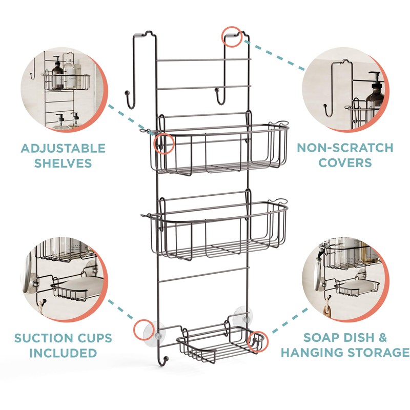 Zenna Home Shower Caddy Hanging Over the Shower Door Organizer,