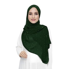 Lina & Lily Damen Hijab Kopftuch Schal mit Glitzer aus Premium Chiffon (Dunkelgrün)
