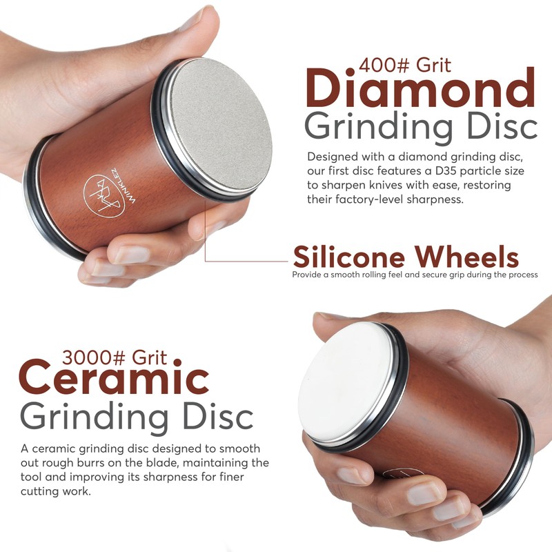 Rolling Knife Sharpener with Diamond and Ceramic Discs, Kitchen Knife