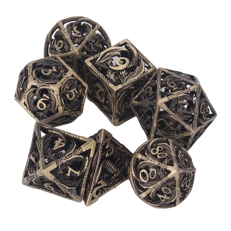 7pcs Copper Dice Set Polyhedral Hollow Clear Number Balancing Table