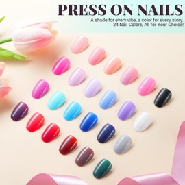 24 Colors Press On Nails, TsMADDTs 720PCS Short Oval Press On Nails with Glue, File, Tabs, Stickers and Tweezer for Home Manicure or Salon