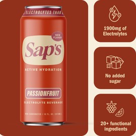 Sap’s Rapid Rehydration Sports Drink - 12 Cans, Passionfruit with Electrolytes and Adaptogens for Workouts, Wellness - ZERO Artificial Colors, Flavors, or Sugars