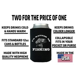 Rogue River Tactical Funny Fishing I'D Rather Be Fishing Joke Collapsible Beer Can Bottle Beverage Cooler Sleeves 2 Pack