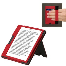 kwmobile Cover Compatible with Onyx Boox Leaf 2 Cover - Faux Leather/Suede Case with Stand - Red/Black