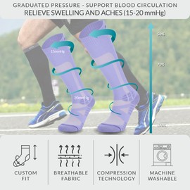 360 RELIEF 2 Pairs Compression Socks - 15-20 mmHg Amazing Fit Targeted Cushioned Premium Flight Stockings | Soft, Breathable, Comfy Fabric Sports, Running, Travel, Pregnancy | with Mesh Laundry Bag |