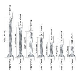 200 Pcs Self Drilling Cross Flat Head Screws, Stainless Steel Self Tapping Wood Screws, Countersunk Roofing Screws for Metal Sheets - M4.2 * 13mm/16mm/19mm/25mm/32mm/38mm/50mm (silvery)