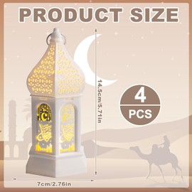 Vmxlso Set of 4 Ramadan Decorative Lantern, Ramadan Decoration Lamp, Eid Mubarak Decoration Lantern with Warm White LED Light, Lantern Ramadan Decoration for Islamic Muslim Festival Decorative