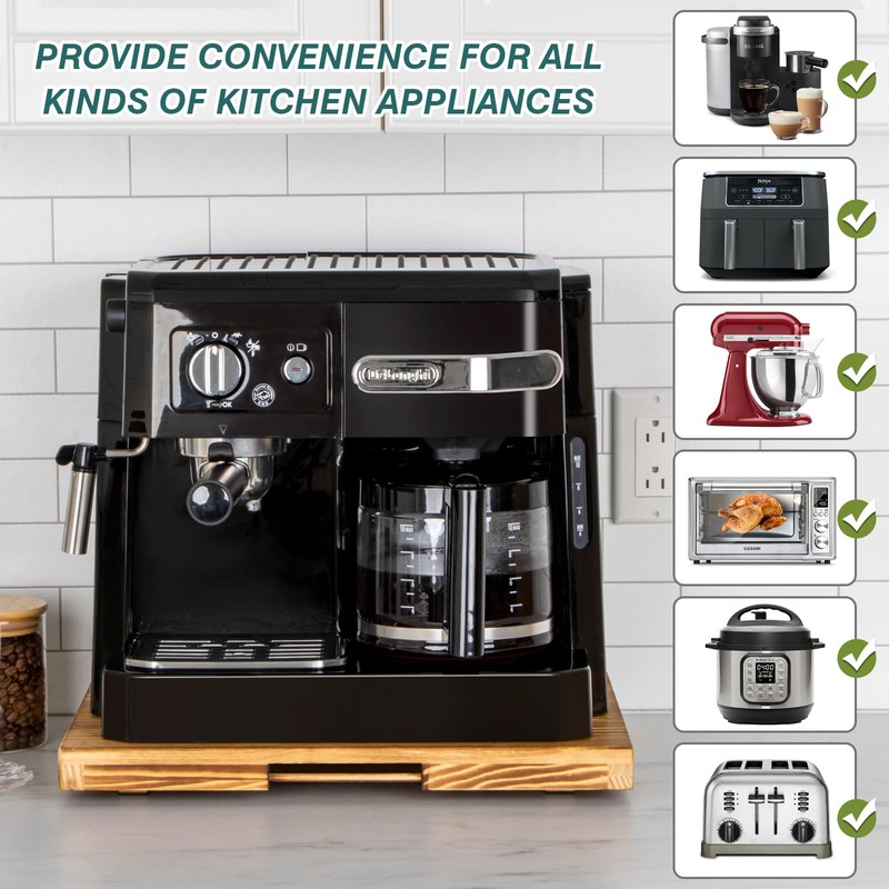ANBOXIT Appliance Slider, Wooden Sliding Tray for Coffee Maker, Coffee