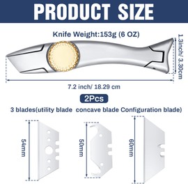 WILLBOND 2 Sets Heavy Duty Shark Knife with 3 Pcs Utility Knife Blades Replacement Roofing Tools Carpet Knife Blade Cutter for Indoor Outdoor