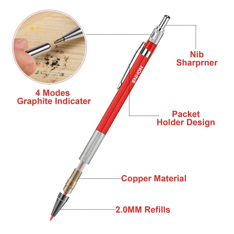 Enhon 4 Pcs Mechanical Carpenter Pencils with 40 Refills and