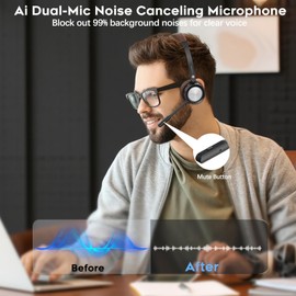 Beebang Bluetooth Headset, Mono Wireless Headset with Microphone and Noise Reduction & USB Dongle, Wireless with Microphone Mute for Computer/Meeting/Call Centre/Office