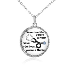 POPLYKE Nurse Necklace for Women Stethoscope Sterling Silver Coin Pendant Necklaces Gift