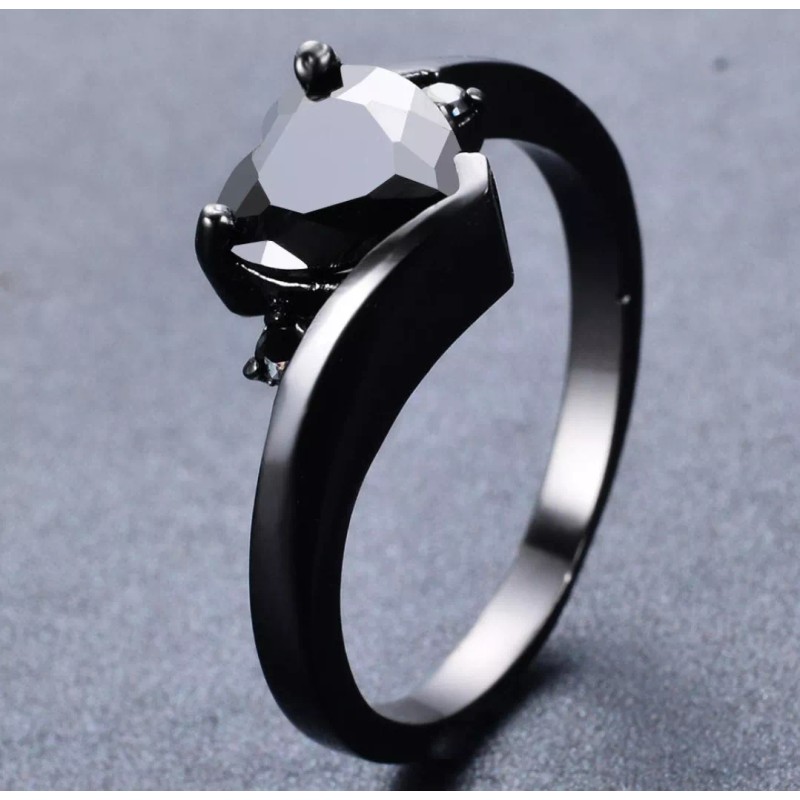 Dtup Elegante Anillo De Corazón Oro Negro Diamante Black Gold