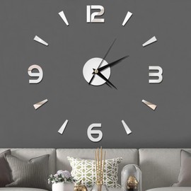 HERCHR Reloj de Pared Grande 3D, Reloj de Pared Moderno Grande, decoración de Pared con Reloj, Reloj de Pared sin Marco, Relojes 3D para Pared, decoración de Sala de Estar, 60 x 60 cm (Plata)