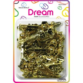 Dream World Self Hinge Barrette Chubby Ribbon Gold 24 Piece Pack BR2516GD