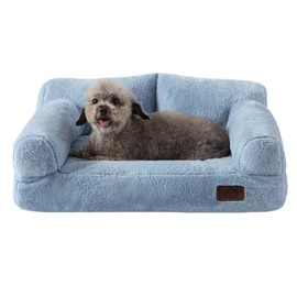 Hollypet Fluffy Plush Pet Cat Couch Soft Calming Pet Sofa Beds for Medium Small Cats and Dogs, Sky Blue