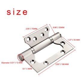 CattleyaHQ Door Hinges 2 Pieces,Stainless Hinges Ball Bearing Hinges for Home Doors,Room Door (Sliver 4 Inch 100mm)